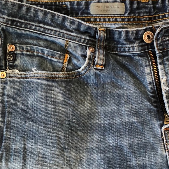 329. Men’s Adriano Goldschmied vintage distressed straight leg denim blue jeans - Picture 7 of 8